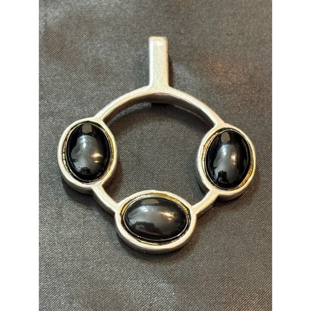 Large Onyx Sterling Silver Pendant 2.25" Modernist Statement